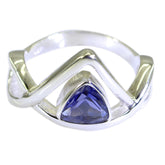 Carolina geometric blue solitaire ring featuring a triangular blue gemstone set in silver band