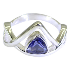 Carolina geometric blue solitaire ring featuring a triangular blue gemstone set in silver band