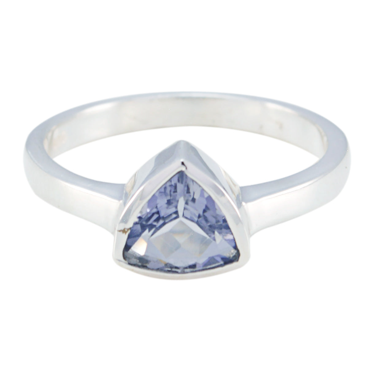 Putri geometric blue solitaire ring with silver band and triangular blue gemstone centerpiece