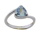Cecilia geometric blue solitaire ring with triangular blue gemstone on silver band