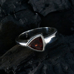 Riya geometric red solitaire ring with triangular red gemstone set in silver band