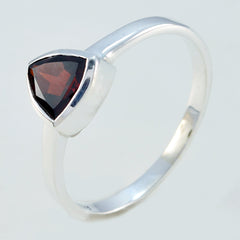 Emilia geometric red solitaire ring with a triangular red gemstone set in a silver band