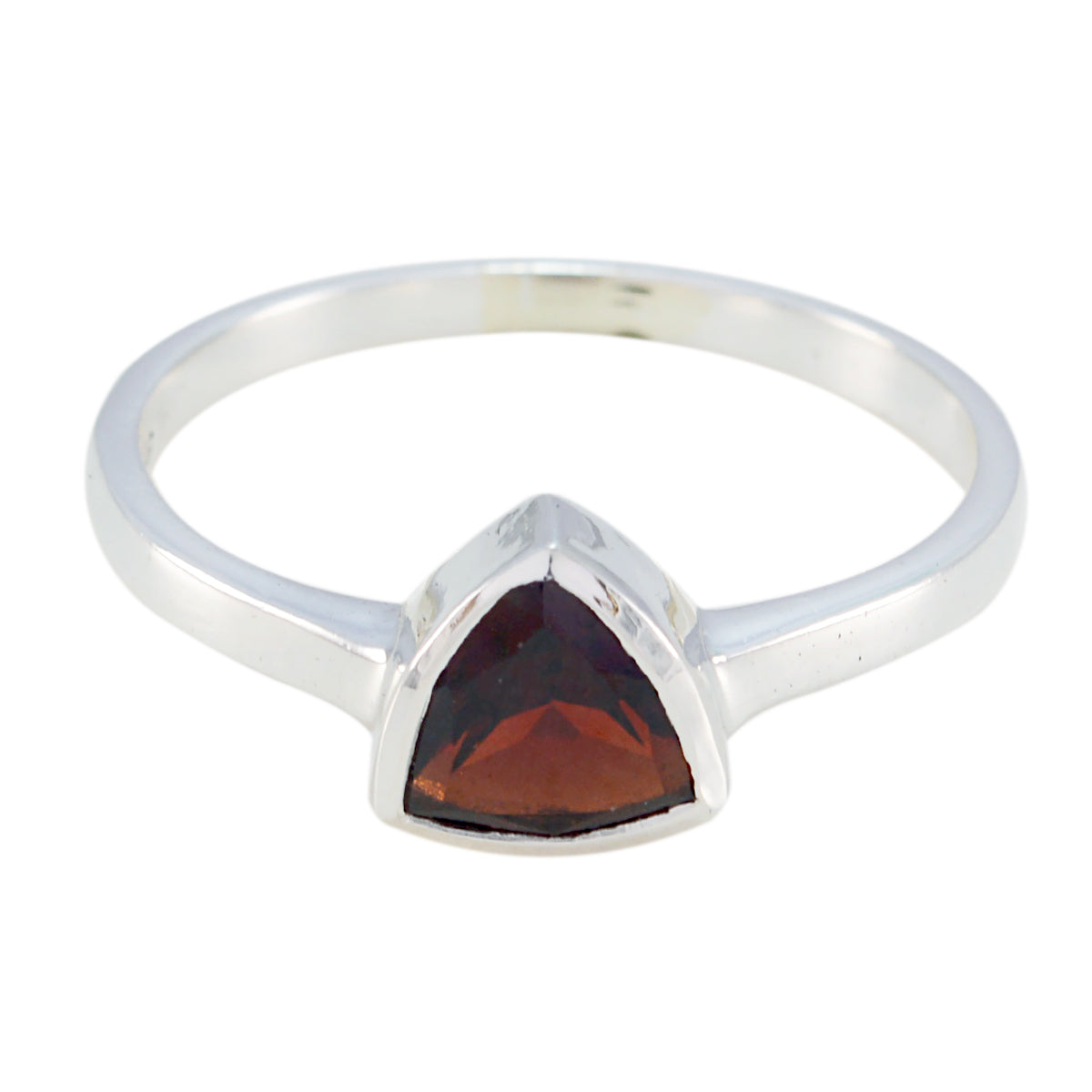Emilia geometric red solitaire ring with triangular red gemstone set in silver band