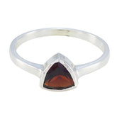 Emilia geometric red solitaire ring with triangular red gemstone set in silver band