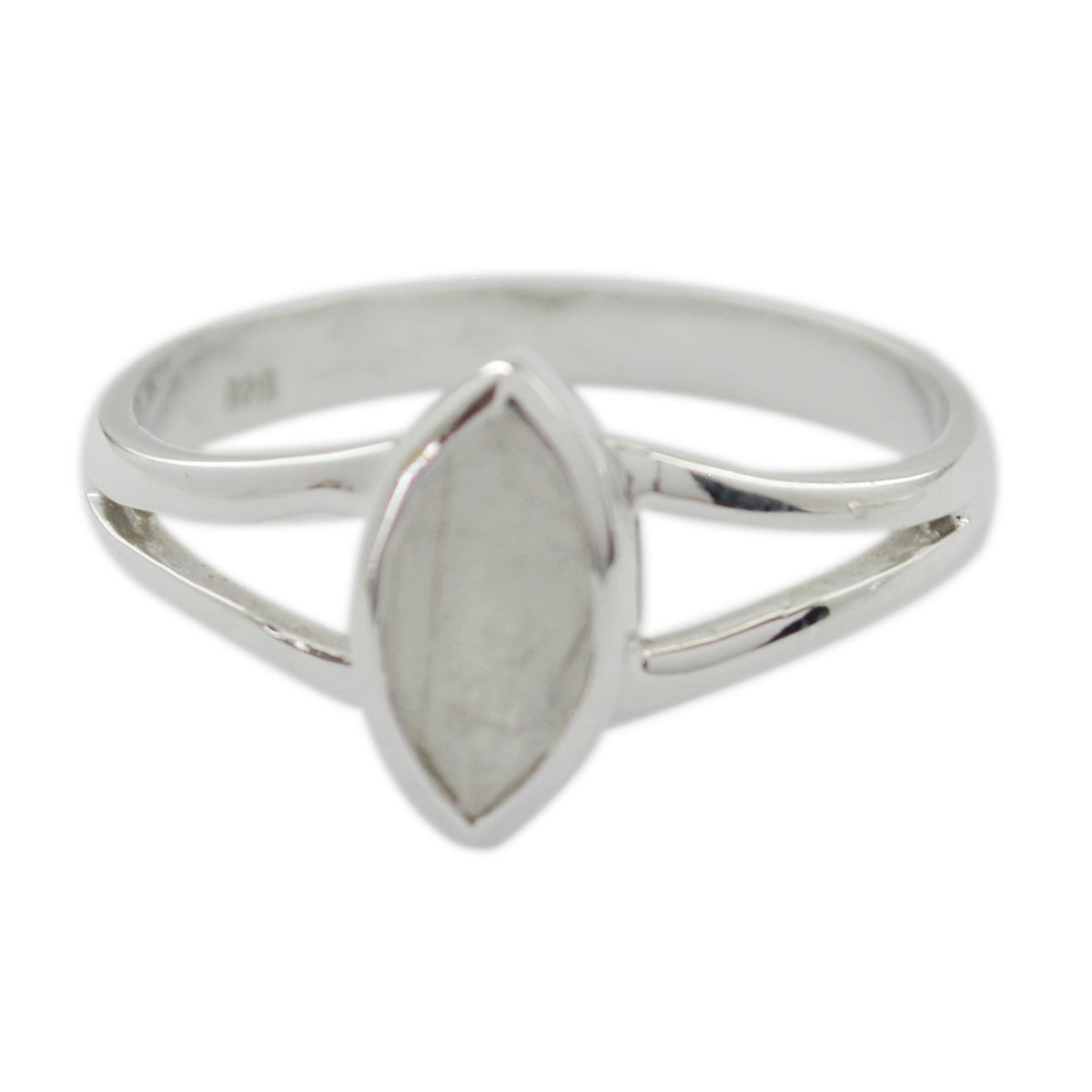 Min-seo Geometric White Solitaire Ring Rainbow Moonstone White
