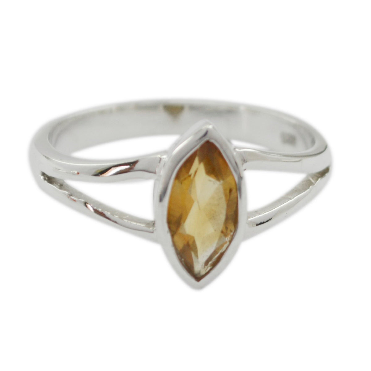 Bella geometric yellow gemstone ring with marquise-cut yellow stone and silver band