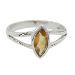 Bella geometric yellow gemstone ring with marquise-cut yellow stone and silver band