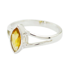 Bella geometric yellow gemstone ring with silver band and marquise cut stone