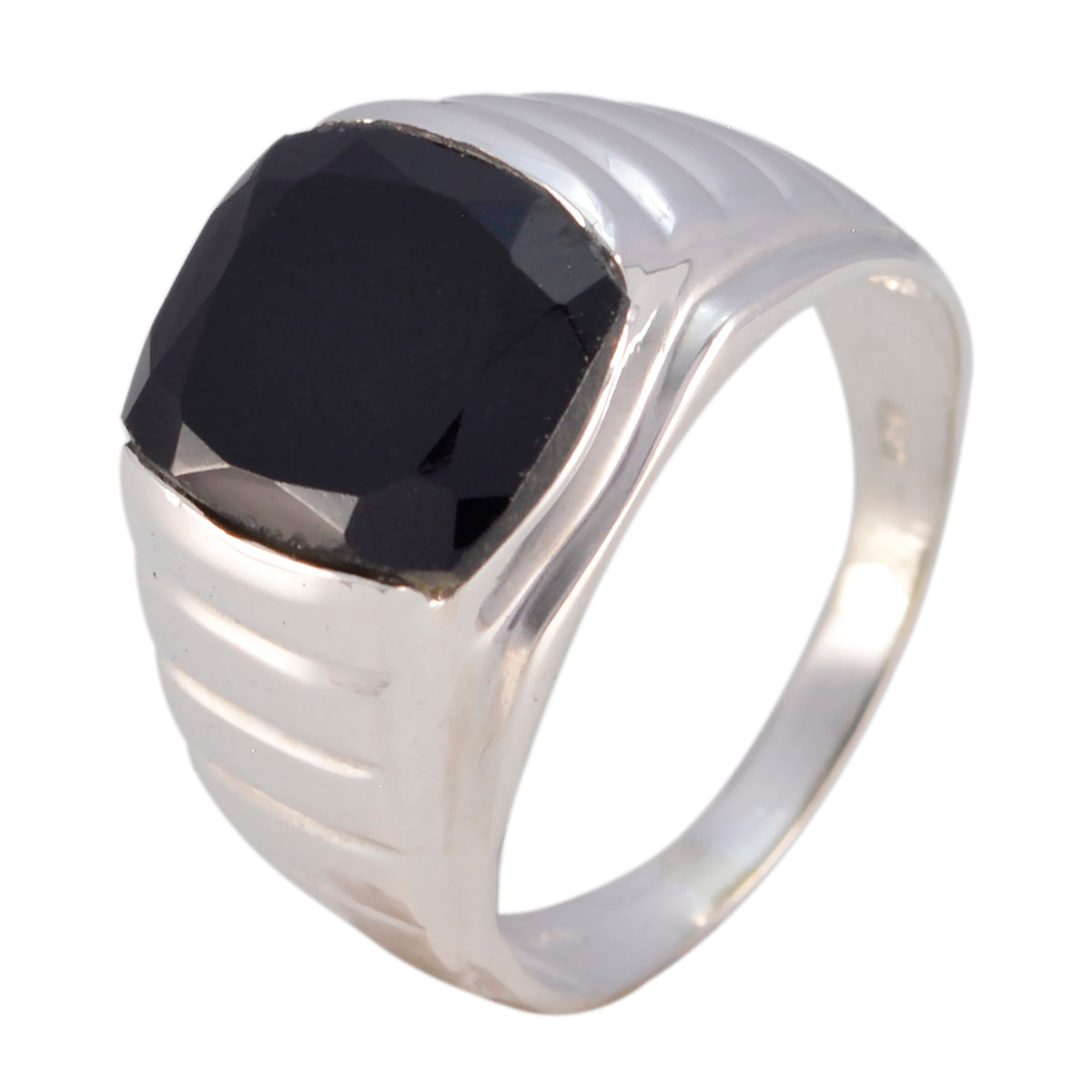 Giulia Armor Black Solitaire Ring with Sleek Design Black Onyx Black