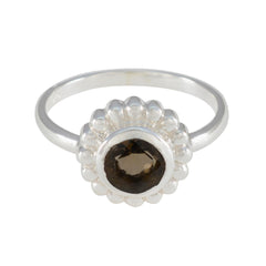 Ida Glamorous Brown Solitaire Ring with Silver Accent Smoky Quartz Brown