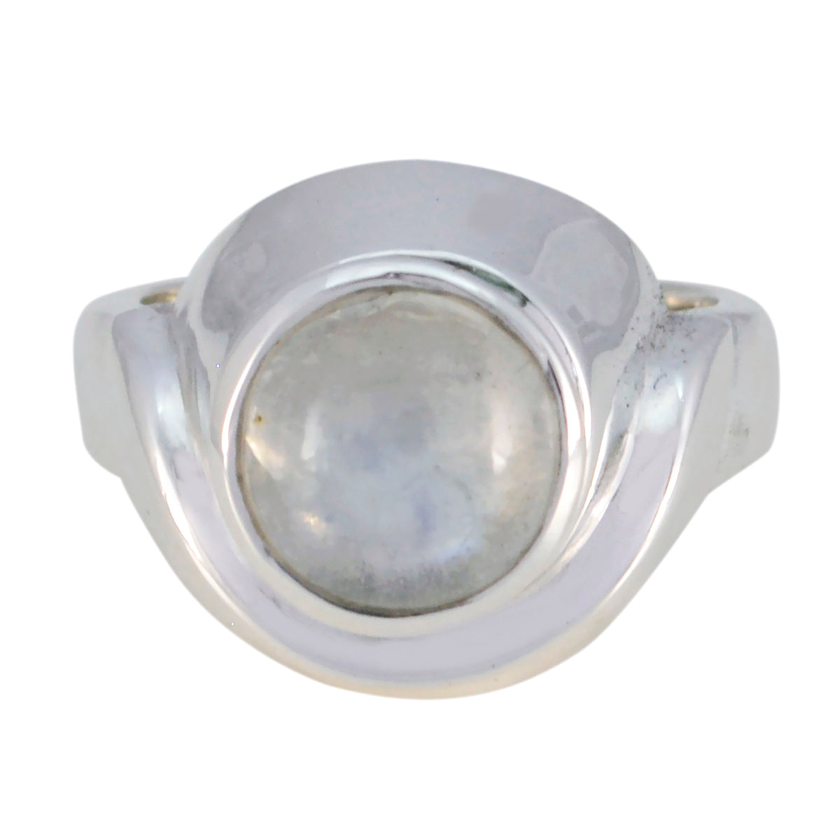 Ines Glamorous White Solitaire Ring in Silver Rainbow Moonstone White