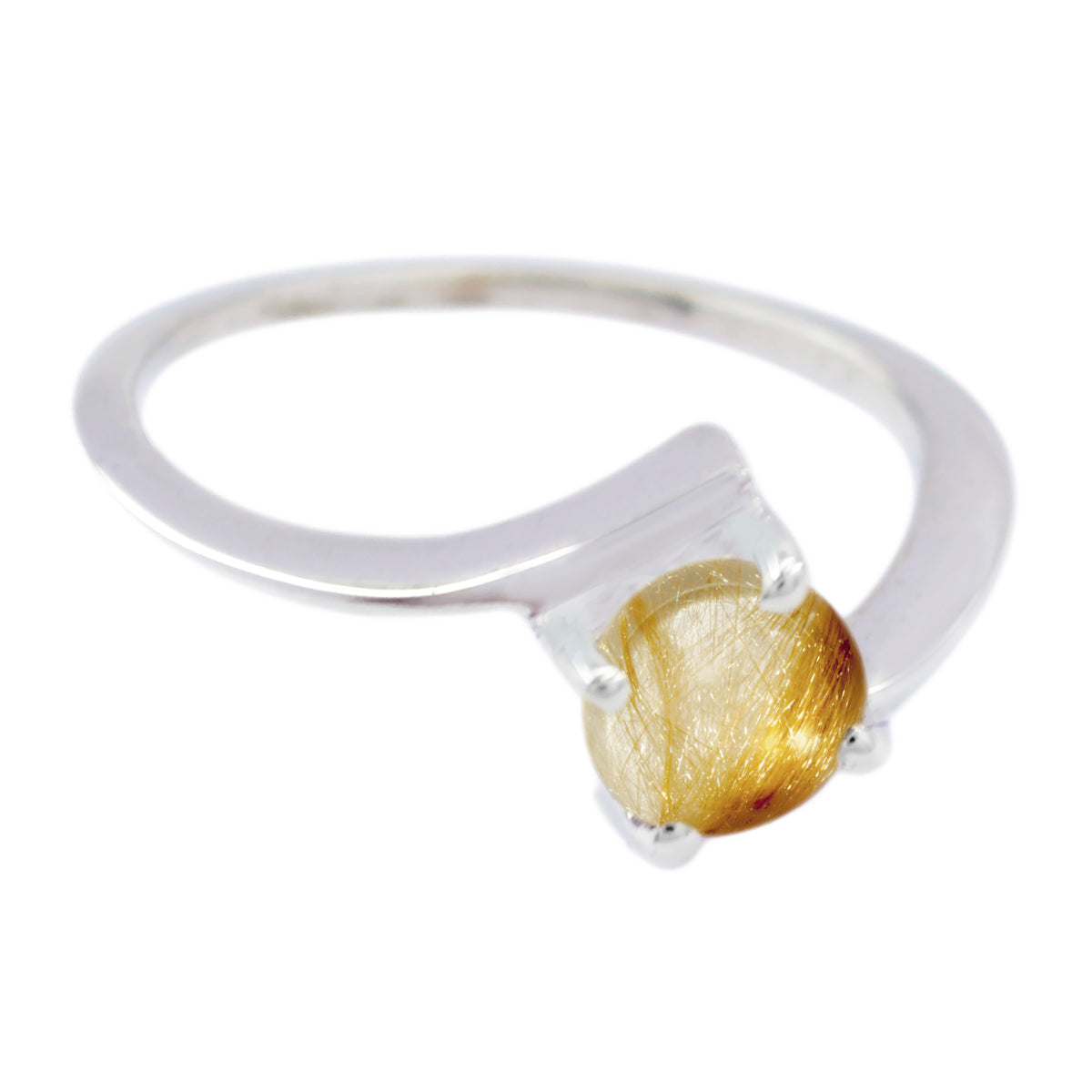 Sakura Feminine Golden Solitaire Ring Rutile Quartz Yellow