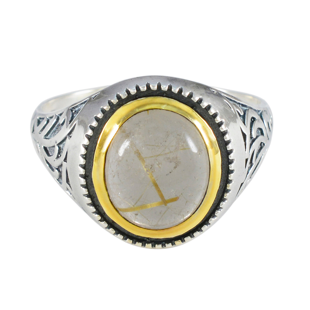 Ines Golden Solitaire Ring India with Unique Gemstone Rutile Quartz Yellow