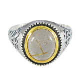 Ines Golden Solitaire Ring India with Unique Gemstone Rutile Quartz Yellow
