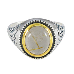Ines Golden Solitaire Ring India with Unique Gemstone Rutile Quartz Yellow