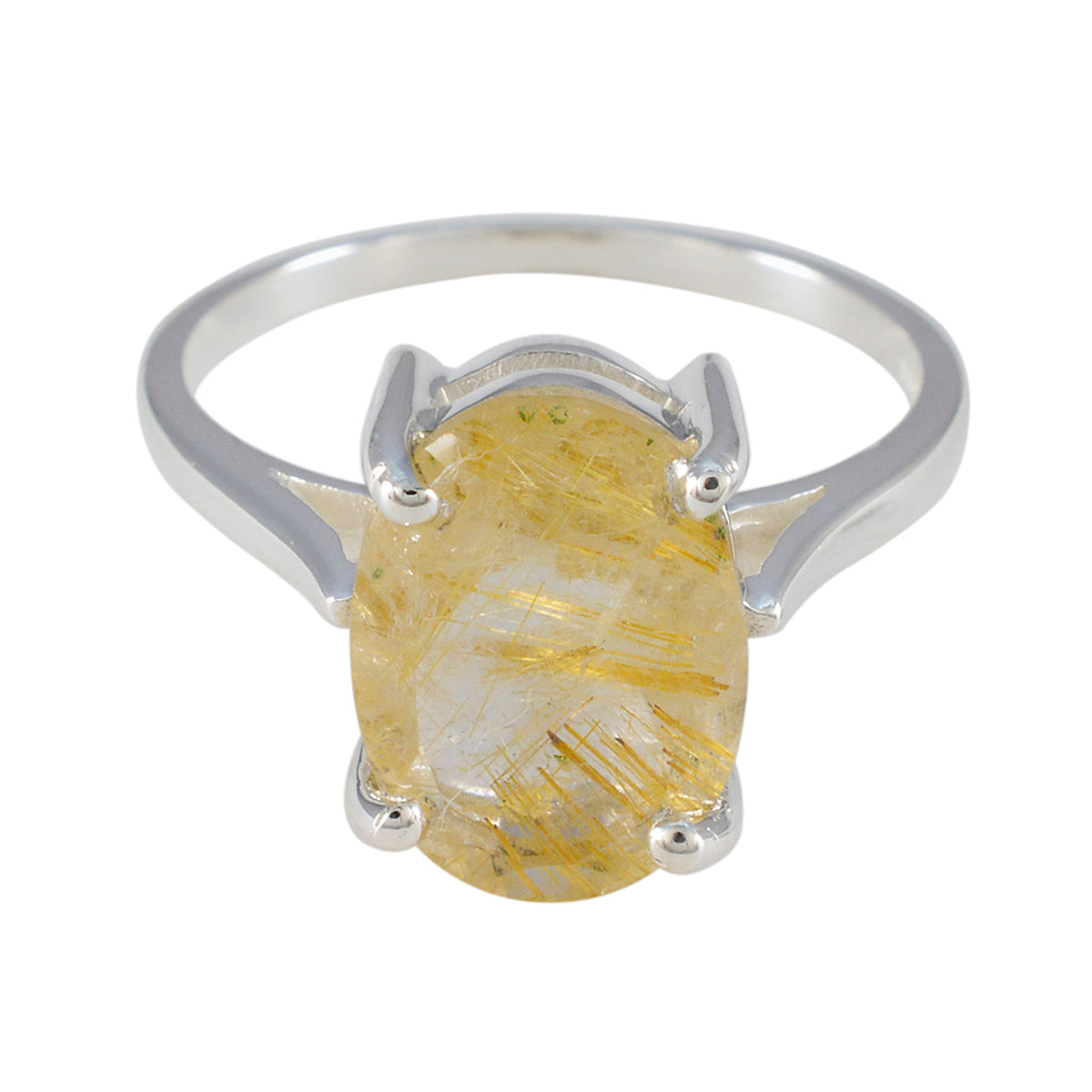 Kristine Golden Solitaire Ring with Unique Gemstone Rutile Quartz Yellow