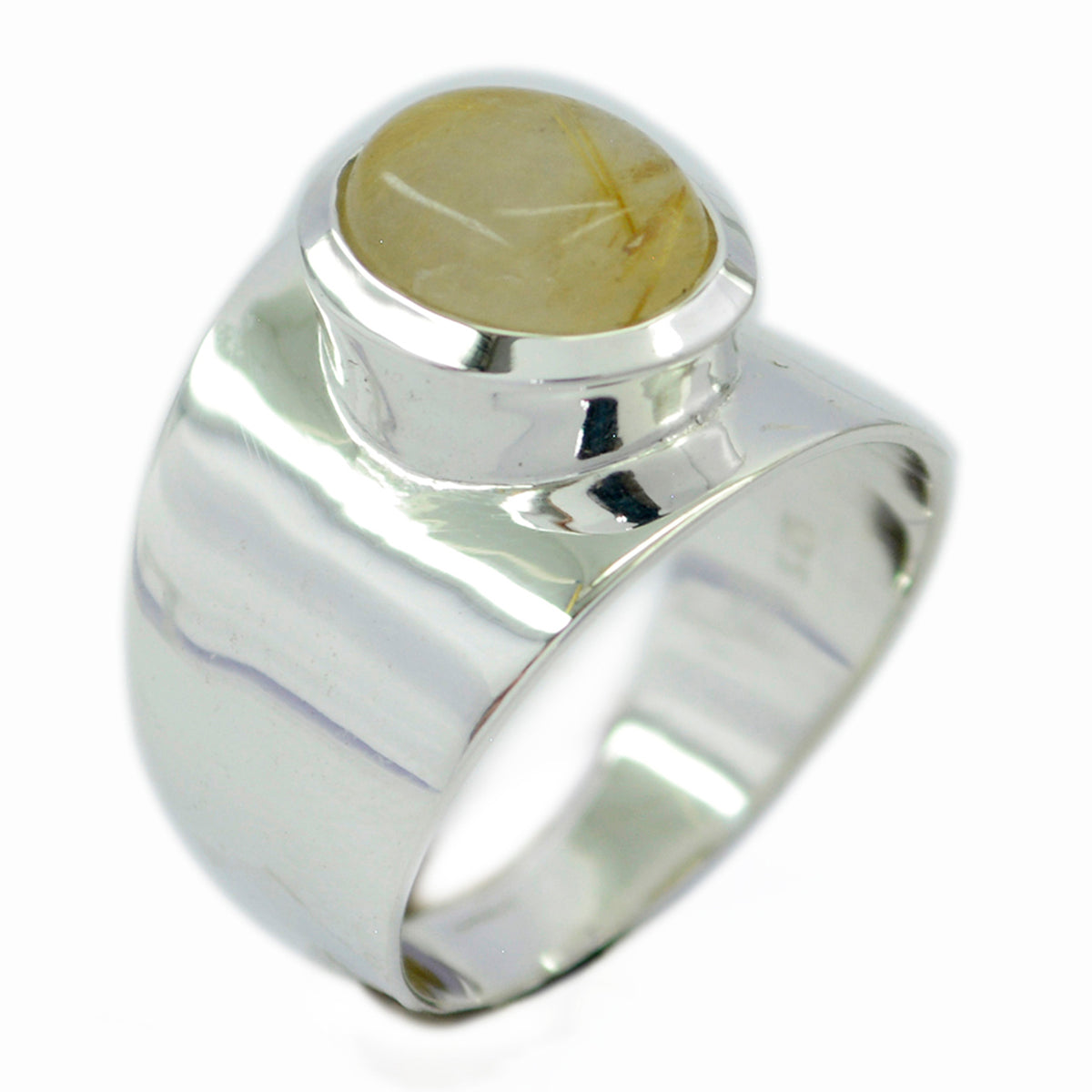 Skylar golden solitaire ring with a polished silver band and a unique golden stone centerpiece