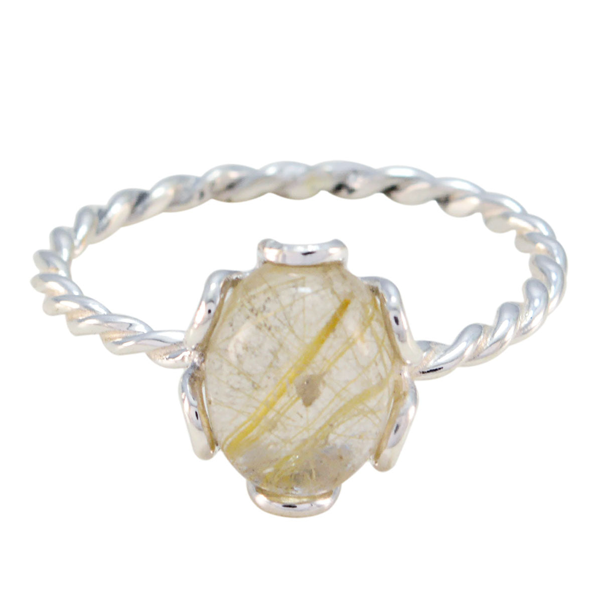 Yuki golden solitaire twist ring with a twisted band and a translucent golden stone centerpiece