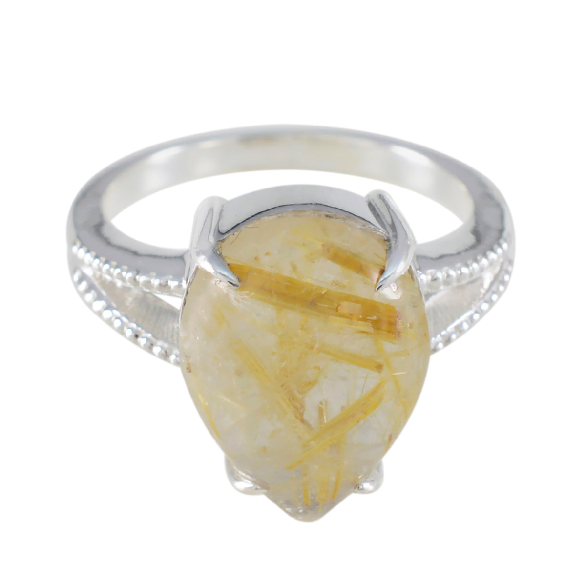 Meera Golden Solitaire Wedding Ring with Unique Gemstone Rutile Quartz Yellow