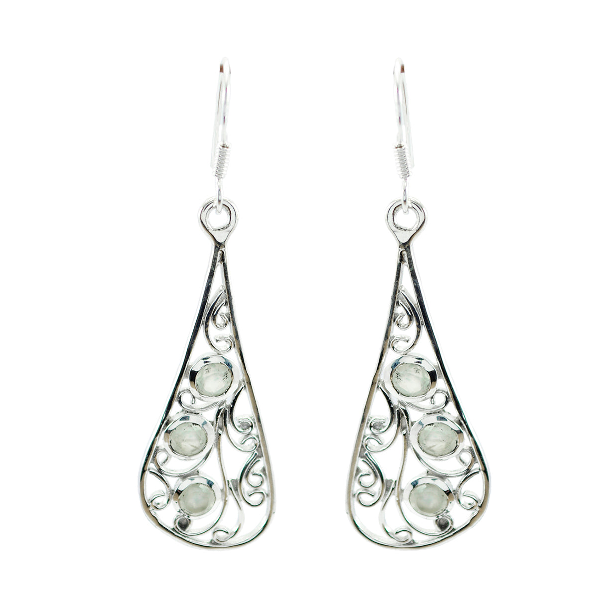 Sofia Green Dangle Earrings in Stylish Silver Design Prehnite Green Dangle