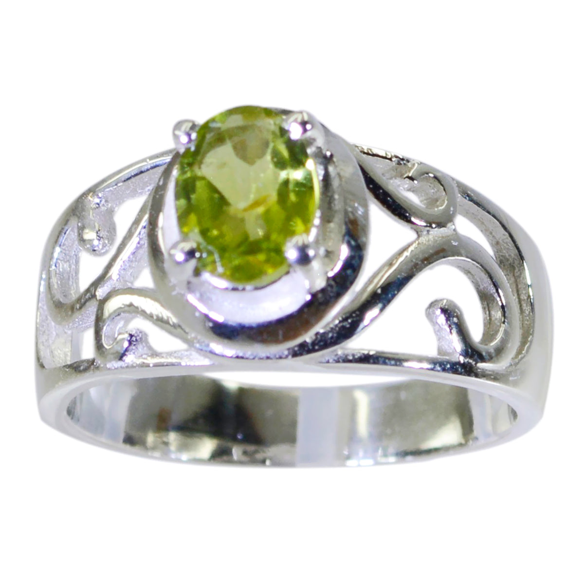 Angeles Green Filigree Solitaire Ring with Gemstone Peridot Green