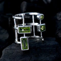 Liyana silver green gemstone adjustable ring with rectangular and round green stones
