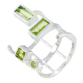 Liyana green gemstone adjustable ring with multiple rectangular and round green stones in silver setting