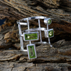 Liyana green gemstone adjustable ring with multiple rectangular and square stones set in silver band