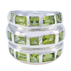 Sofia green gemstone cocktail ring with rectangular green stones set in silver bands
