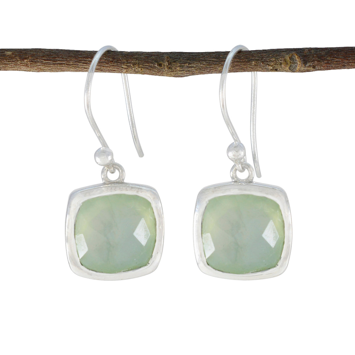 Aiko Green Gemstone Dangle Jewelry Earrings Prehnite Green Dangle
