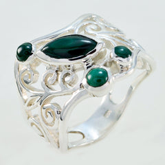 Isabella sterling silver green gemstone filigree ring with marquise center and three cabochon stones