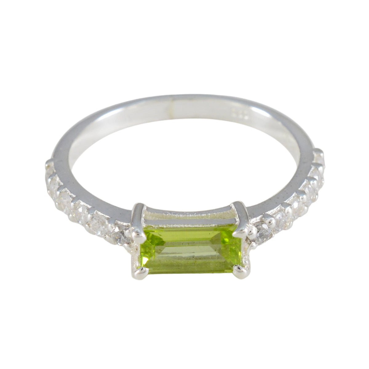 Yuki Green Gemstone Halo Ring with Silver Band Peridot Green