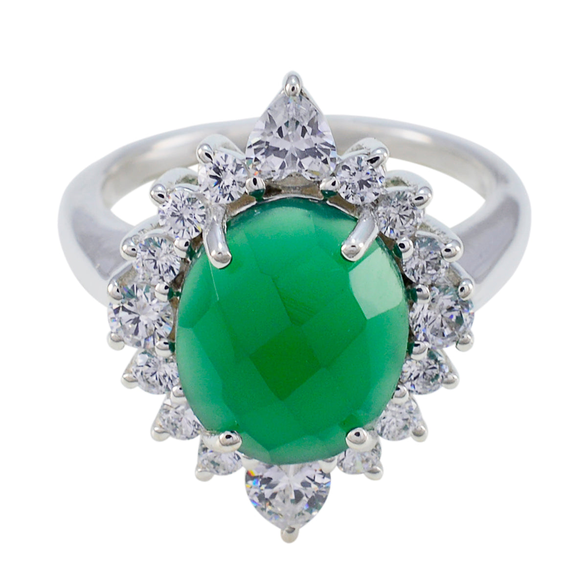 Valentina Green Gemstone Halo Ring with Silver Band Green Onyx Green