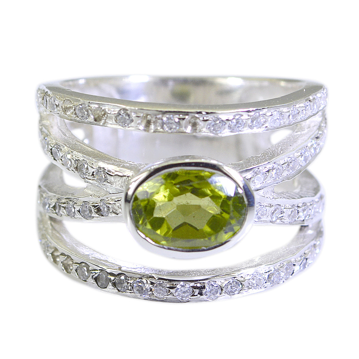 Hazel Green Gemstone Halo Ring with Sterling Silver Peridot Green