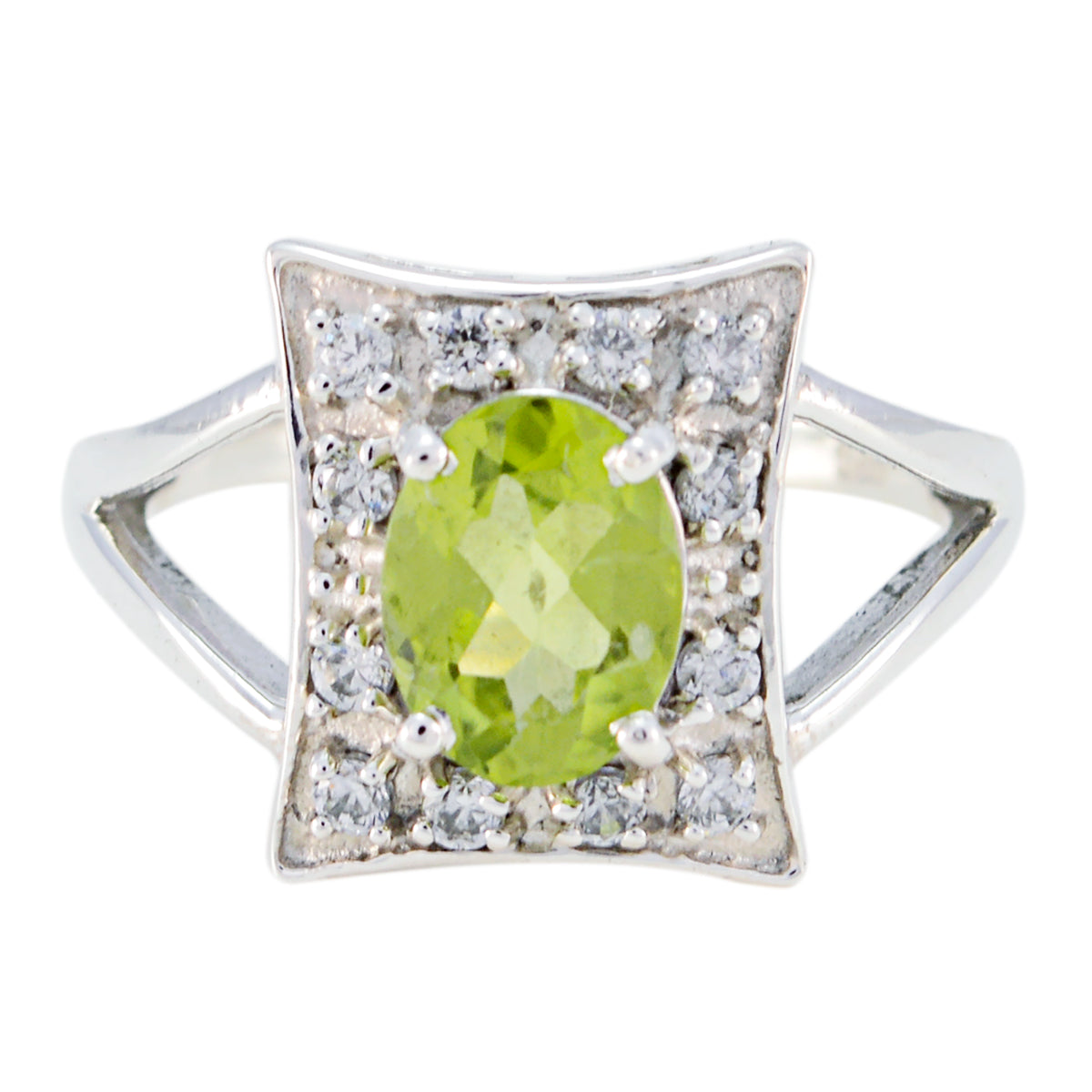 Xiu Green Gemstone Halo Ring with Sparkling Accents Peridot Green