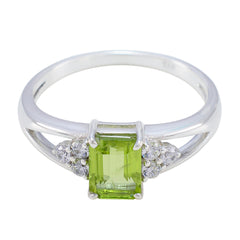 Ayesha Green Gemstone Halo Ring with Silver Band Peridot Green