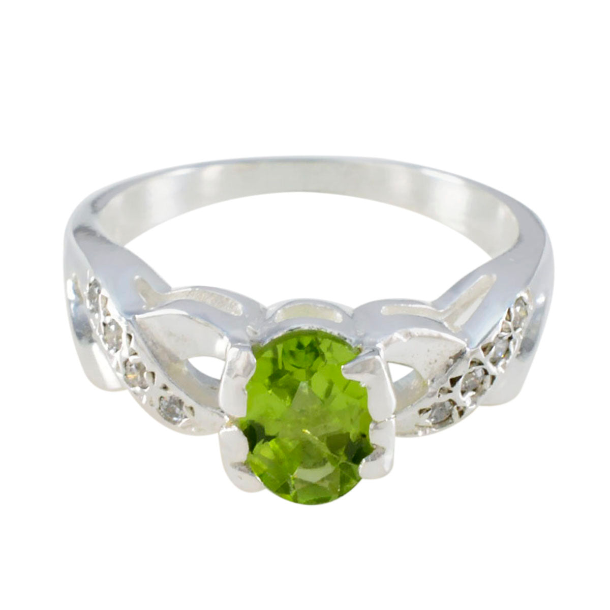 Rebeca Green Gemstone Halo Ring Sterling Silver Peridot Green