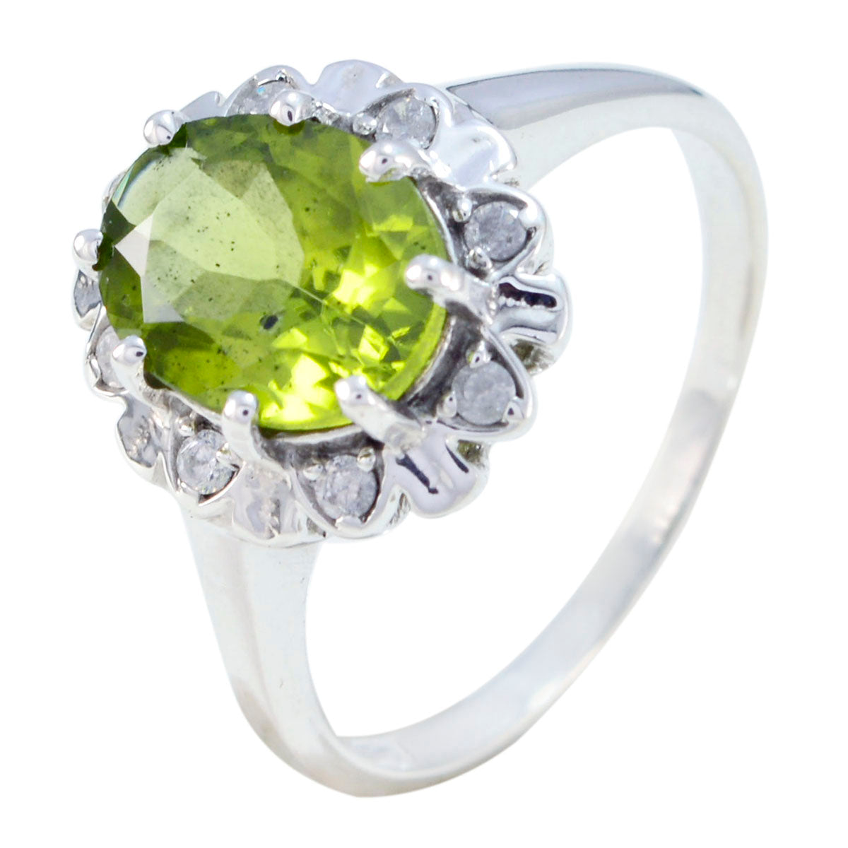 Maria Elegant Green Gemstone Halo Ring in Sterling Silver Peridot Green