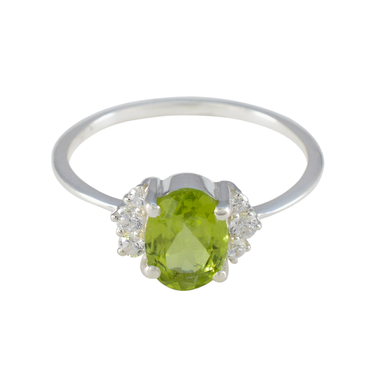 Mathilde Green Gemstone Halo Ring with Silver Band Peridot Green