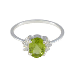 Mathilde Green Gemstone Halo Ring with Silver Band Peridot Green