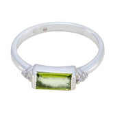 Min-seo Green Gemstone Halo Ring with Silver Band Peridot Green