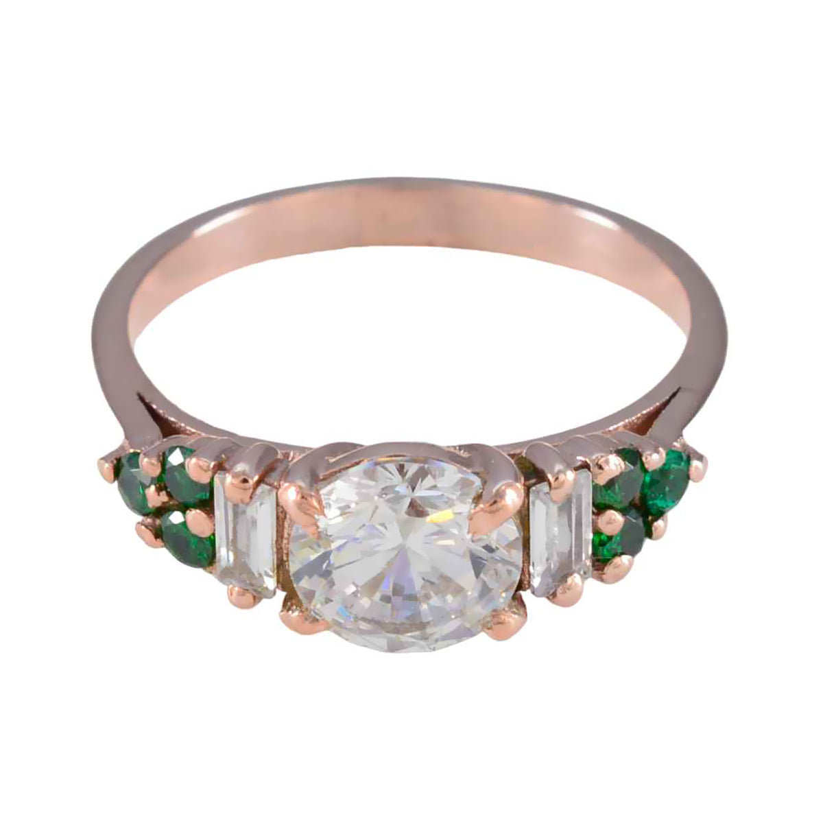 Hina Green Gemstone Halo Ring Rose Gold Plated Emerald CZ Green