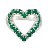 Luna green gemstone heart ring with silver band featuring multiple round green stones