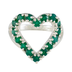 Luna green gemstone heart ring with silver band featuring multiple round green stones