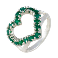 Luna green gemstone heart ring with silver band and round green stones