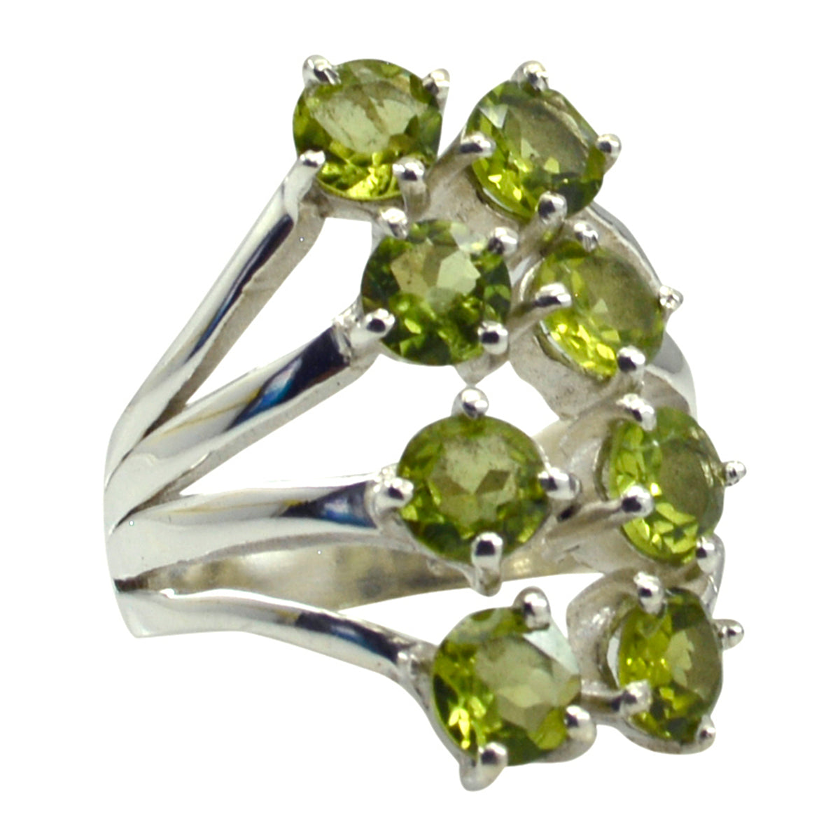 Eleanor green gemstone octagon ring sterling silver multi stone split shank cluster design