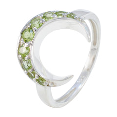 Rina silver crescent moon green gemstone ring with round green stones set on top