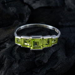 Saanvi sterling silver ring with square peridot style stones in a row green gemstone ring for women
