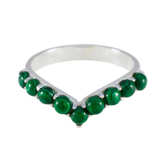 Hina silver chevron ring with seven round malachite stones green gemstone ring for women