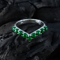 Hina silver V shaped band with seven round cabochon green stones green gemstone ring for women elegant everyday wear